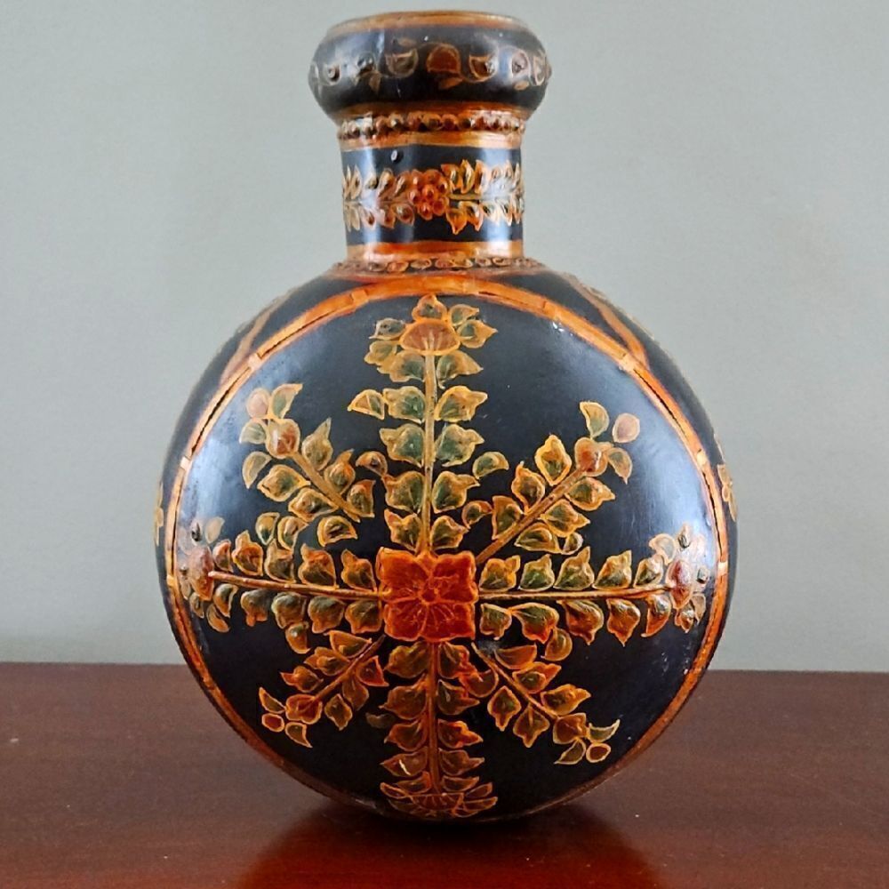 Vintage Hammered Hand Painted Metal Decorative Water Jug